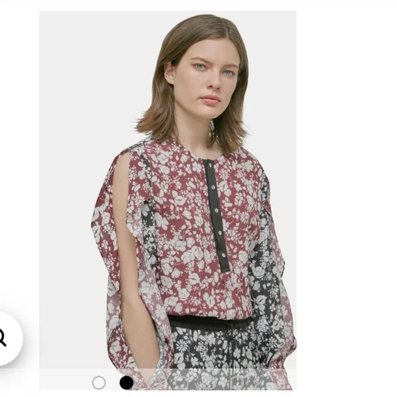 Yigal Azrouel Celosia Floral Round Neck Long Sleeve Black Maroon Blouse … - Picture 8 of 8